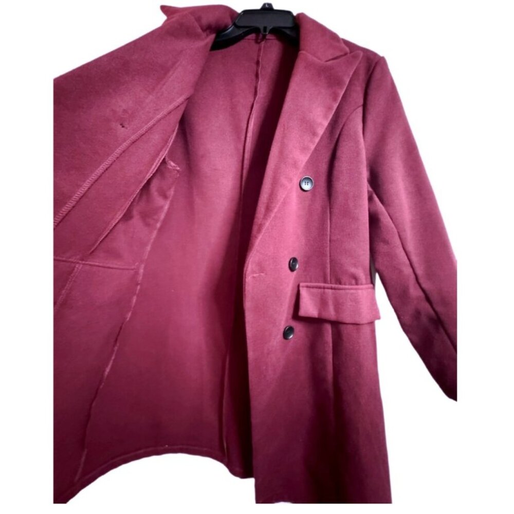 💥🚀💥 Elegant Burgundy Long Coat Size M | Double Breasted Winter Outerwear - Picture 4 of 4